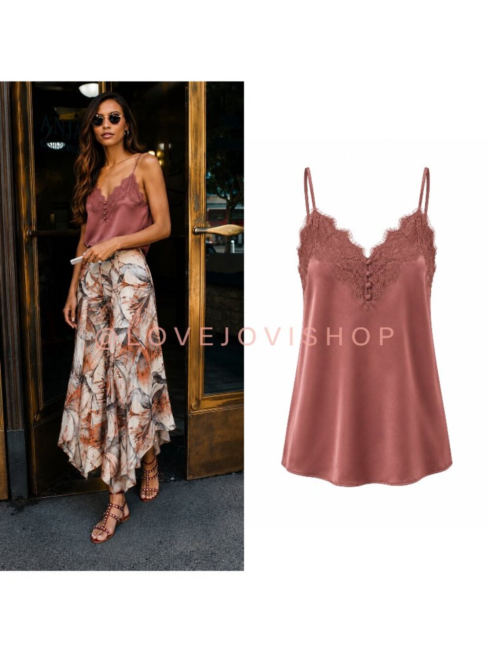 Feminine | Abercrombie Fitch Satin Lace Cami | Rust Rose | Covered Buttons | M